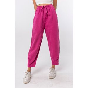 Laluvia Stitched Fuchsia Legs Baggy Cut Muslin Trousers