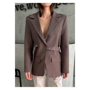 Laluvia Brown Design Belted Blazer Jacket