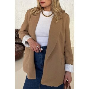 Laluvia Camel Striped Lined Linen Jacket