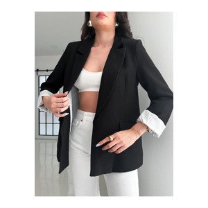 Laluvia Black Striped Lined Linen Jacket