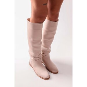 Shoeberry Women's Howler Beige Skin Riding Boots Beige Skin