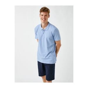 Koton Men's Light Blue Polo Neck T-Shirt Basic Short Sleeve Cotton