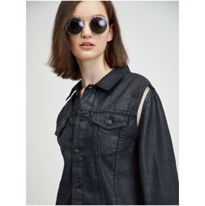 Women's Black Denim Jacket with Cut-Outs and Diesel Ba Finish - Women