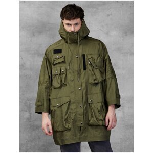 Khaki Men's Oversize Lightweight Hooded Jacket with Diesel Pockets - Men's