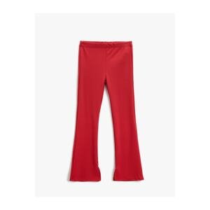Koton Flared Leg Trousers with Slit Detail, Ribbed, Elastic Waist