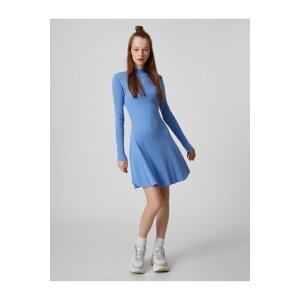Koton Knitwear Dress with Long Sleeves, Standing Collar, Ribbed