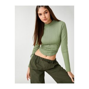 Koton Long Sleeve T-Shirt Crop High Neck Textured