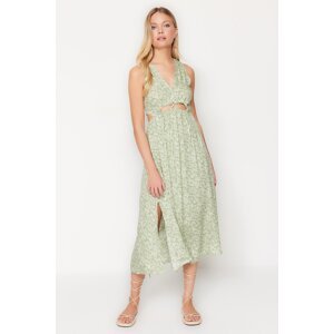 Trendyol zelené tkané okno detailné vzorované midi tkané šaty