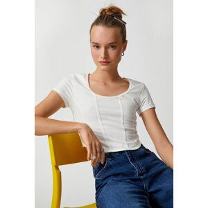 Koton Crop T-Shirt Cotton Round Neck Ribbed Short Sleeves