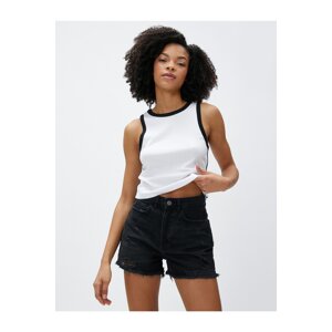 Koton Crop Singlets Cotton Crew Neck Piping Detailed