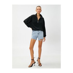 Koton Half-Zip Blouse with Gathering Waist Detail