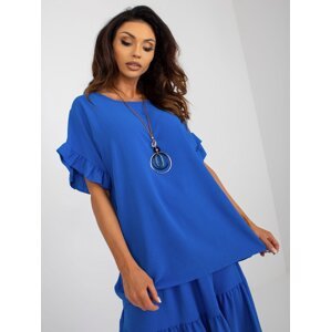 Cobalt blue summer oversize blouse with short sleeves