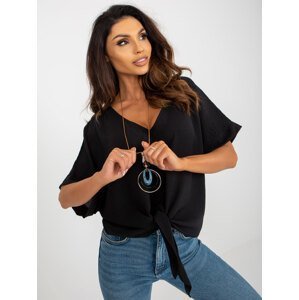 Black summer casual blouse with short sleeves