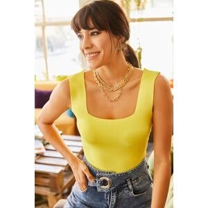 Olalook Women's Chick Yellow Summer Knitwear Blouse with Thick Straps
