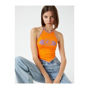 Koton Crop Undershirt Printed Halter Neck Piping Detailed