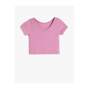 Koton Crop T-Shirt Scoop Neck Short Sleeve Ribbed