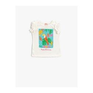 Koton Frill Sleeve T-Shirt Parrot Printed Embroidered Cotton