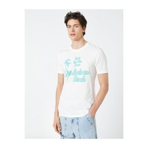 Koton Slogan Printed T-Shirt with a Summer Theme, Crew Neck, Slim Fit.