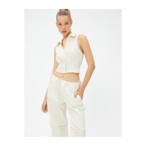 Koton Crop Shirt Sleeveless, Bodice Detailed Cuff Collar