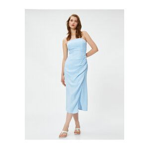 Koton Melis Ağazat X Cotton - Draped Slit Strapless Midi Dress