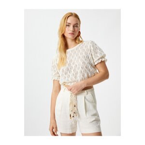 Koton Melis Ağazat X Cotton - Crop Lace Frilly T-Shirt