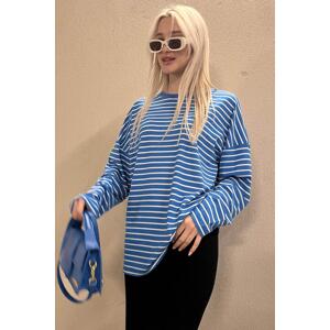 Madmext Blue Striped Sweatshirt Mg980