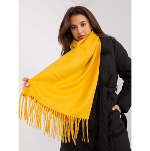 Dark yellow wide scarf with fringe