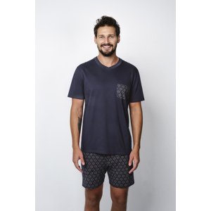 Men's pajamas Diaz, short sleeves, shorts - navy blue/print