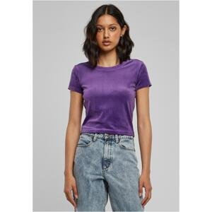 Women's short velvet T-shirt in purple color