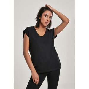 Women's round V-neck T-shirt with extended shoulder black