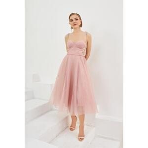 Carmen Powder Tulle Strap Princess Midi Promise And Engagement Dress