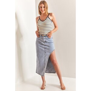 Bianco Lucci Women's Open Side Long Denim Skirt