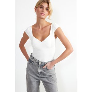 Trendyol Ecru Sweetheart Neck Fitted Cotton Stretch Knitted Blouse