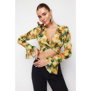 Trendyol Multi Color Patterned Crop Chiffon Blouse