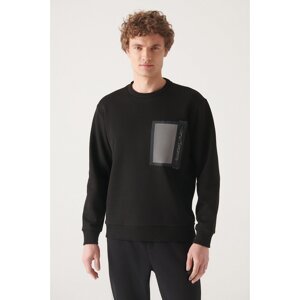 Avva Men's Black Crew Neck Fleece 3 Thread Reflective Regular Fit Sweatshirt