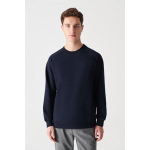 Avva Men's Navy Blue Crew Neck Plain Sweatshirt