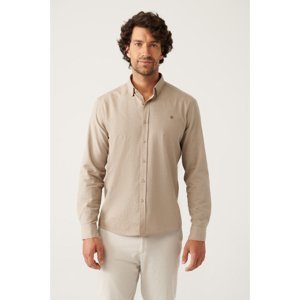 Avva Men's Mink Buttoned Collar Comfort Fit Relaxed Cut 100% Cotton Linen Textured Shirt