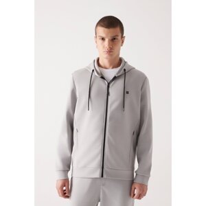 Avva Gray Unisex Sweatshirt Hooded Flexible Soft Texture I?nterlock Fabric Zippered Regular Fit