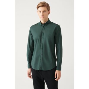 Avva Men's Khaki Button Collar 100% Cotton Slim Fit Slim Fit Shirt