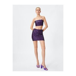 Koton Lined Mini Skirt with Sequins, Normal Waist.