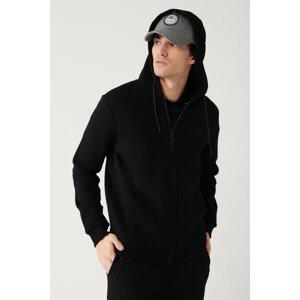 Avva Black Unisex Sweatshirt Hooded Fleece 3 Thread Zipper Regular Fit