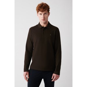 Avva Men's Brown Sweatshirt 3 Buttons Polo Neck 100% Cotton Basic Regular Fit