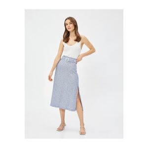 Koton Midi Skirt Linen Blend Belt Detailed