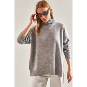 Bianco Lucci Women's Slit Turtleneck Knitwear Blouse