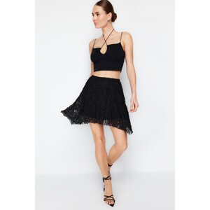 Trendyol Black Asymmetric High Waist Lace Mini Knitted Skirt