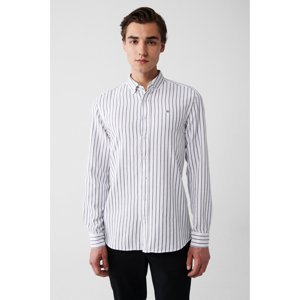 Avva Men's White Easy-Iron Button Collar Striped Slim Fit Narrow Cut Shirt