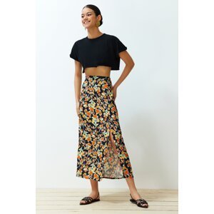 Trendyol Multi Color Viscose Fabric Floral Pattern Slit Midi Woven Skirt