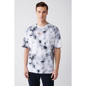 Avva Men's Grey-white Oversize 100% Cotton Crew Neck Tie-dye Pattern T-shirt