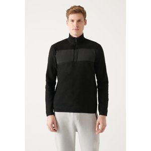 Avva Men's Black Zippered Stand Collar Parachute Fabric Detailed Standard Fit Regular Cut Fleece Sweatshirt