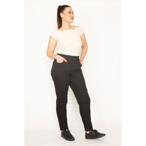 Şans Women's Plus Size Black Lycra Gabardine Fabric 5 Pocket Trousers